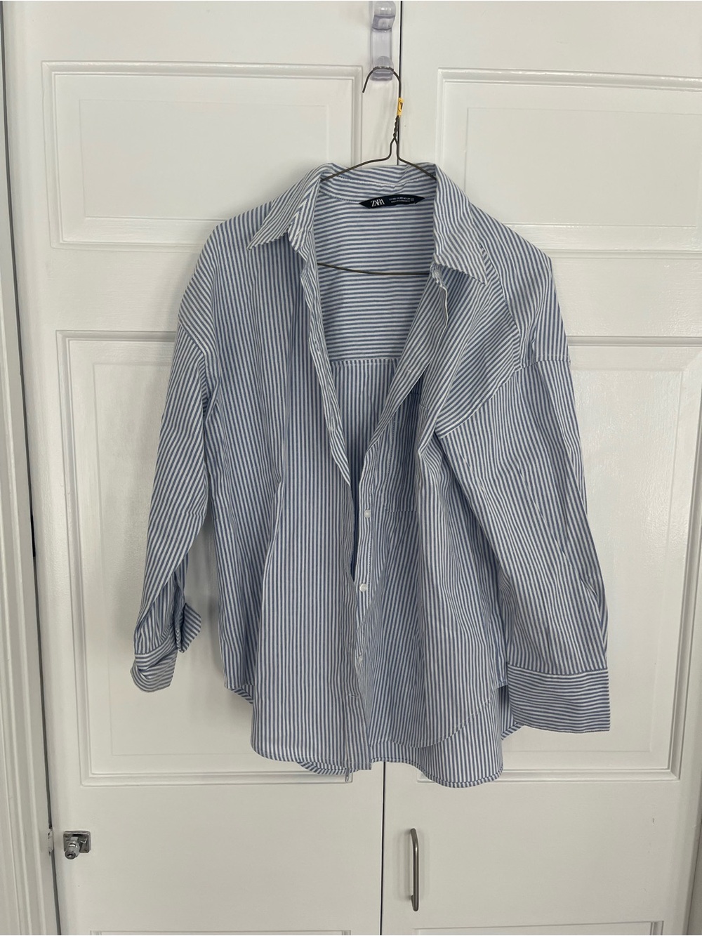 Zara | Women Blue & White Striped Button-Up Shirt